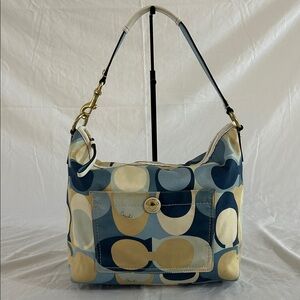 Coach Signature Blue Scarf Print Hobo Bag 11734